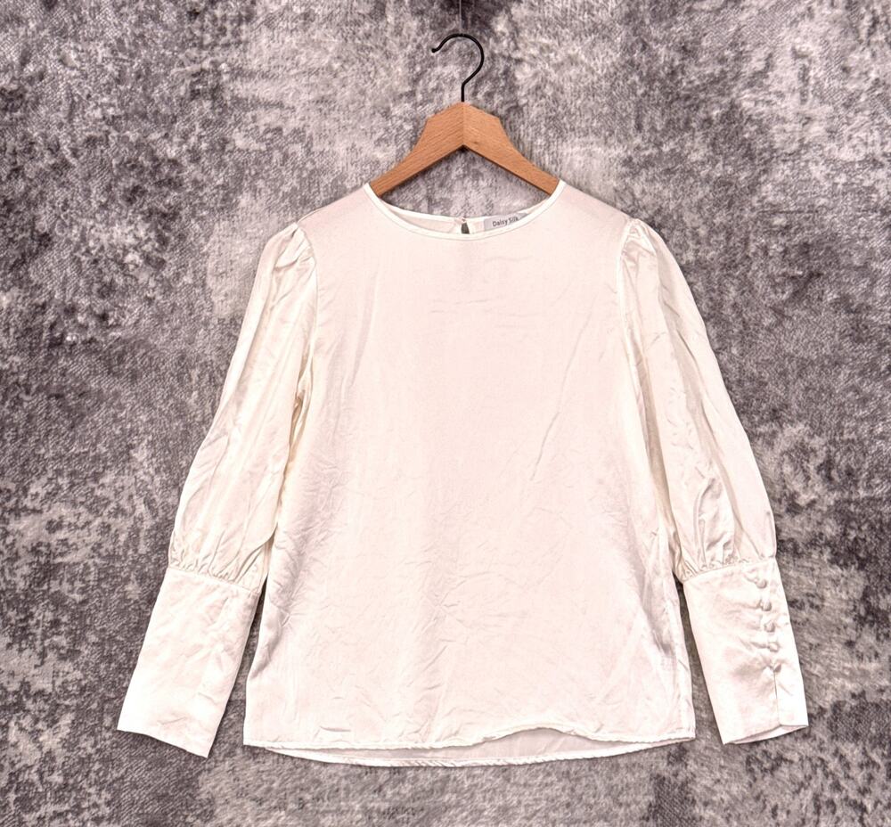 Daisy Silk Blouse XS Womens 100% Mulberry Ivory Long Sleeve Top